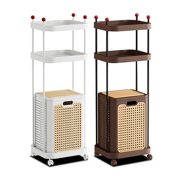 【Mr.box】藤編雙層置物洗衣收納籃 B款B款-焦糖褐