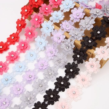 小花朵蕾絲花邊輔料珍珠水鉆釘鏤空布藝手工DIY配飾服裝窗簾材料