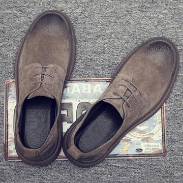 英倫復古男休閑皮鞋真皮軟底翻毛潮鞋子潮流百搭2025新款冬季男鞋