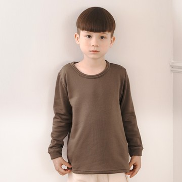 GIAT - 兒童極暖刷毛保暖衣-圓領-棕咖