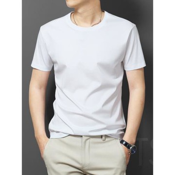 高端商務純棉t恤男短袖純白色圓領寬松夏季男士百搭半袖打底衫潮