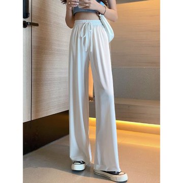 冰絲闊腿褲女夏季薄款高腰垂感拖地褲子白色顯瘦2025新款春休閑褲