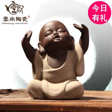 創意精品紫砂可愛佛小和尚茶寵擺件 可養手工茶桌茶玩茶具配件