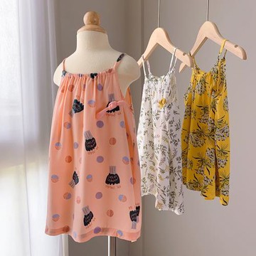 夏日清涼人棉裙 小花連衣裙 女童薄款可調節吊帶裙兒童裙子 童裝