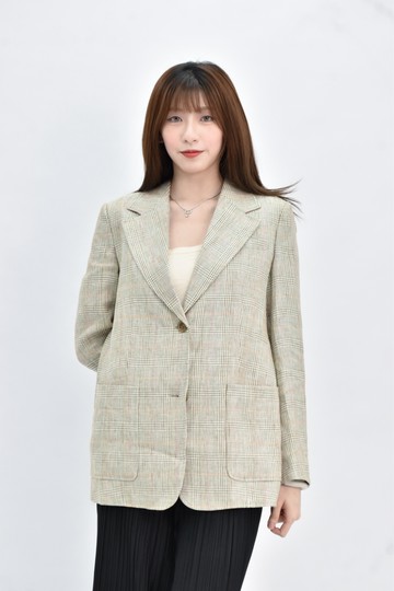 (M) march 西裝長袖格紋杏色外套