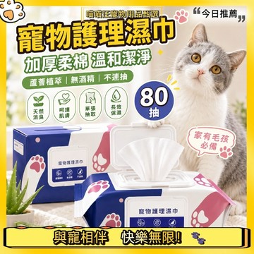 【喵喵汪甄選】🐱寵物濕紙巾80抽 寵物護理濕巾 貓咪濕紙巾 狗狗濕紙巾 寵物除臭濕巾 寵物屁屁清潔 外出清潔濕巾