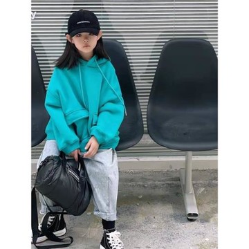 韓國潮牌童裝男女童加絨衛衣2024秋冬款韓版洋氣兒童加厚連帽外套