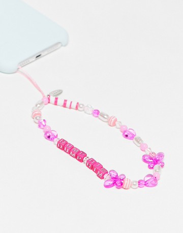 Skinnydip Dump Him heart slogan beaded phone charm in pink