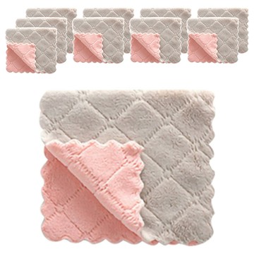 雙層超細纖維吸水抹布 10入組 25x25cm 珊瑚絨材質 雙面雙色  顏色隨機  1組