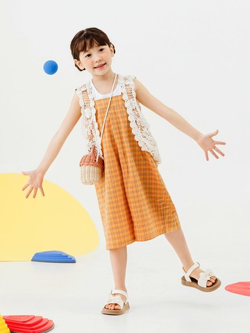 純棉格紋寬鬆連身褲