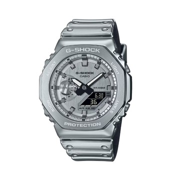 【CASIO 卡西歐】G-SHOCK 金屬光澤 精緻美學 雙顯錶款 銀_GM-2100YM-8A_44.4mm
