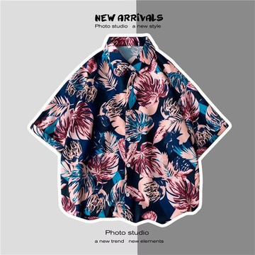 夏威夷痞花衣男休生情日系衣潮百搭ins港外套半袖