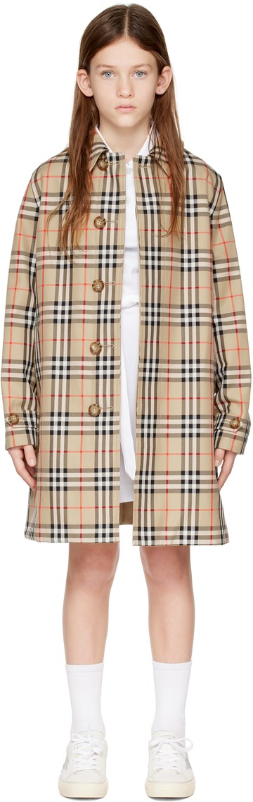 Burberry 驼色格纹儿童双面风衣