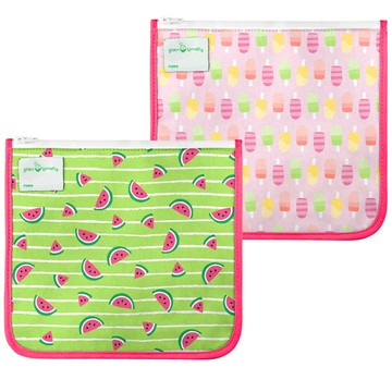 美國 green sprouts 小綠芽 - 具保溫功能 可重複使用 食物袋/零食袋/三明治袋或小物收納袋 2入組-夏季慶...