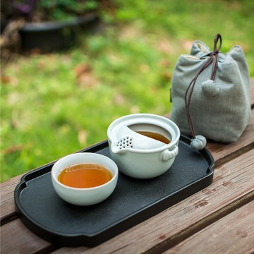 【節日禮物】陸寶 汝窯  仙石隨手泡 一壺一杯+攜行布袋 旅行茶具