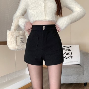 2024春夏新款黑色短褲女高腰顯瘦闊腳A字熱褲