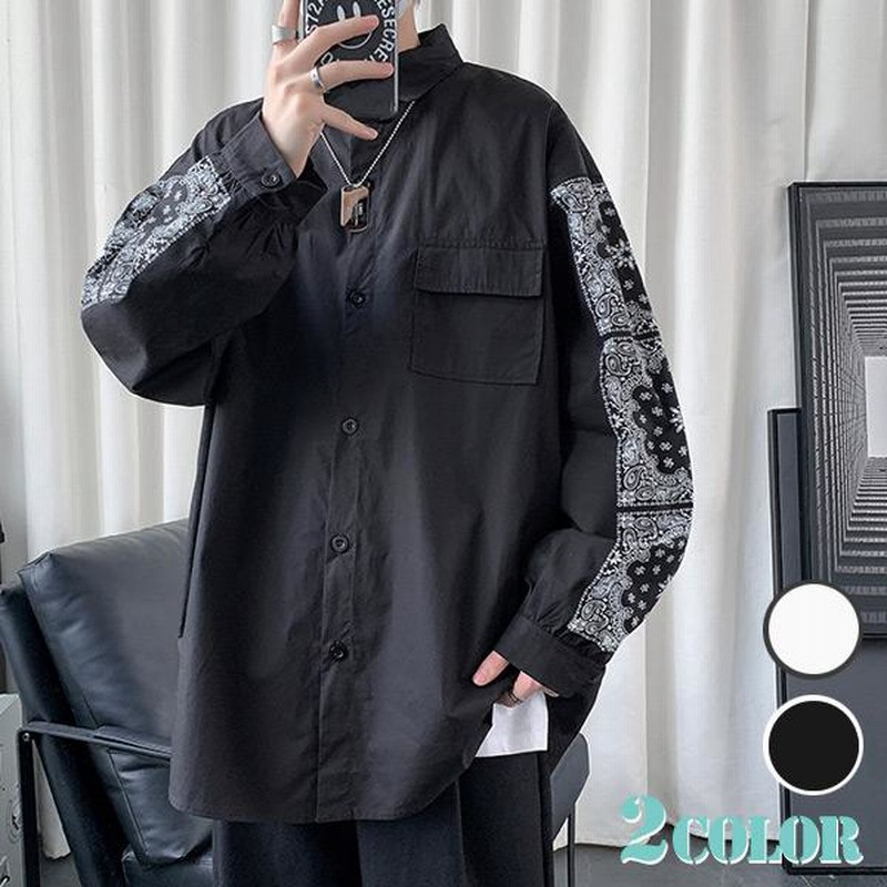 柄シャツ 袖プリント ペイズリー柄 長袖 シャツ トップス ダンス