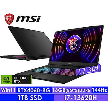 MSI微星 Katana 17 B13VFK-089TW 17.3吋電競筆電(i7-13620H/16G/1TB SSD/RTX4060-8G/Win11)