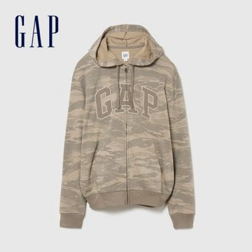 【GAP】寬鬆Gap Logo法式毛圈布拉鍊連帽外套-迷彩(907373)