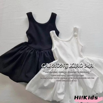 【無袖洋裝】2025新款女花苞女童無袖洋裝兒童童裝女童夏季背心公主小黑裙ss