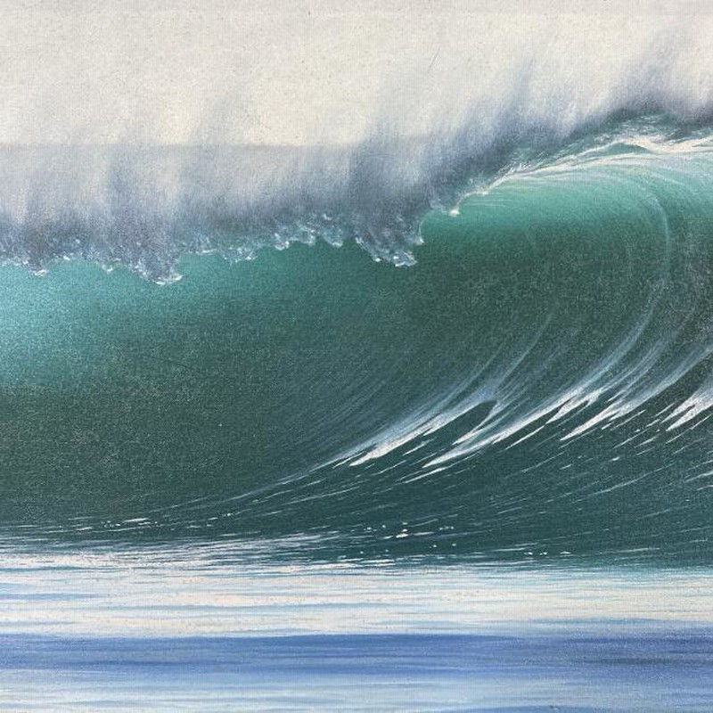 波の絵 windy作 海の絵 波 アート 73×43cm バリ絵画 壁掛け 額付き