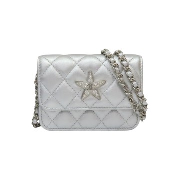 CHANEL 香奈兒 銀色羊皮 star mini chain 鍊帶 肩背包 【二手名牌BRAND OFF】