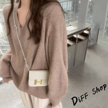 韓版寬鬆溫柔風V領針織上衣【W633】