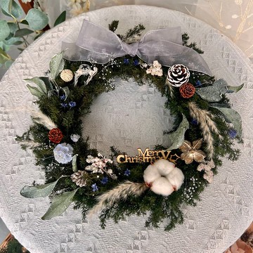 【聖誕禮盒】冷色調永生雪松聖誕花圈