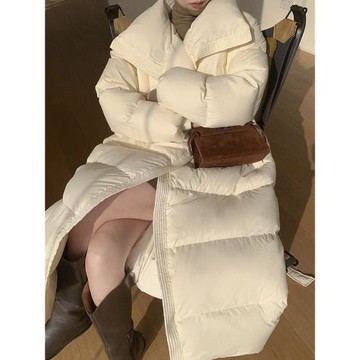 JWUNIQUE酒窩米白色立領白鴨絨羽絨服女冬季2026韓版寬松顯瘦外套