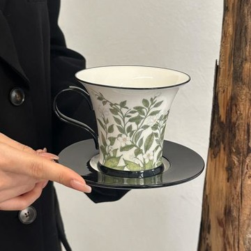 生日禮物美式復古油畫般茉莉花咖啡杯碟套裝陶瓷杯高級感伴手禮品