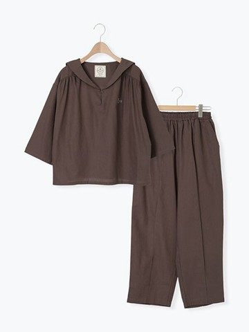 【SET ITEM】海軍風翻領圖案刺繡上衣+長褲套裝(0F001102610) - Samansa Mos2