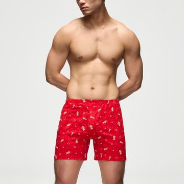 Mr.DADADO-財駿源輝 M-3L印花四角男內褲-絲光針織棉(紅色)GHQ601RS