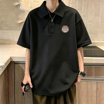 【台灣現貨】M-8XL 華夫格polo衫 有領上衣 男上衣 短袖polo 大尺碼男裝 polo衫男短袖 五分袖 KAA