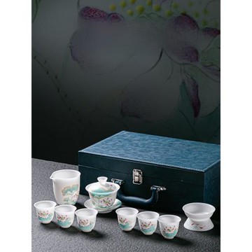 空隱德化豬油白瓷三才蓋碗茶杯單個素燒羊脂玉高端功夫茶具泡茶碗