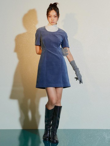 Puff Sleeve Mini Dress - Pastel Blue