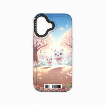 iPhone 16  殼 TRON IPhone 16 櫻花插畫風格白貓咪  載具 太空殼 透黑款 手機殼