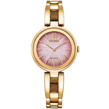 CITIZEN星辰 LADY'S系列 光動能時尚玫瑰金腕錶 28mm / EM0809-83Z