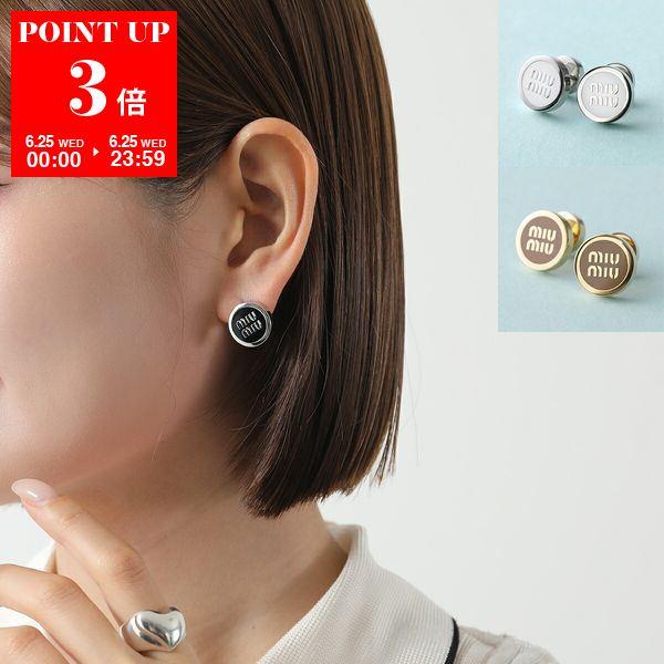MiuMiu】直営/正規店 メタル ロゴ ドロップ ピアス ゴールド