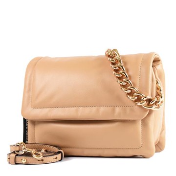 MARC JACOBS 滑面皮革磁吸翻蓋鍊帶肩背/斜背二用包-焦糖拿鐵色/特