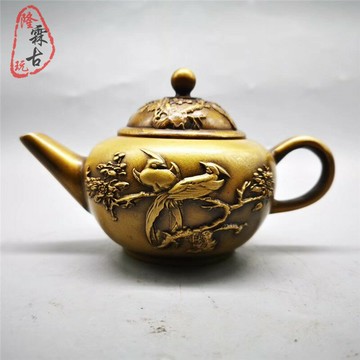 仿古銅器老銅器銅壺喜上眉梢純銅茶壺水滴旺財運文玩把把壺酒壺