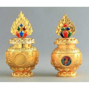 銅鎏金財神摩尼寶瓶寶鎮宅消災吉祥聚財寶瓶(高16公分)