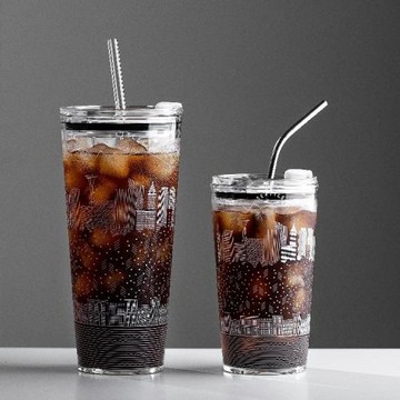 玻璃吸管杯大容量水杯高顏值冰咖啡杯奶茶杯子家用ins風冷飲料杯