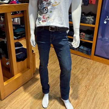 BIG TRAIN彈性剪接口袋水洗小直筒-深藍ZM7033-78