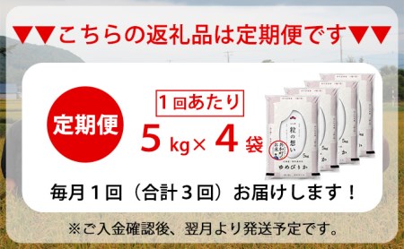 令和5年産 定期便 3ヵ月連続お届け ゆめぴりか 20kg 精米 北海道 共和町