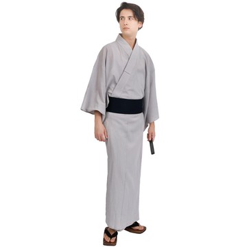 日本 和服 男 楊柳 浴衣 腰封 2 件 套組 M-5L 灰 z38-03