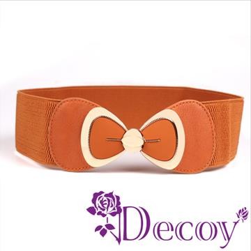 【Decoy】裙襬蝴蝶結＊金框皮革彈性腰封/咖