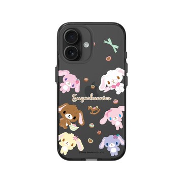 iPhone 16 Clear (相機按鈕) 酷墨灰 - 三麗鷗-蜜糖邦尼 Sugarbunnies - 雙胞胎兔排排站