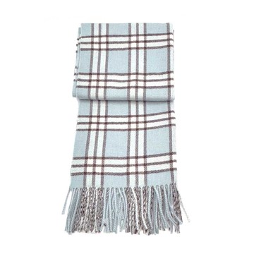 HONOR溫柔系細格紋流蘇保暖圍巾-藍