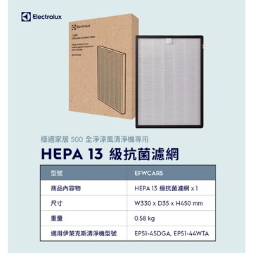 Electrolux 伊萊克斯 極適家居 500 全淨涼風清淨機HEPA13級抗菌濾網EFWCAR5