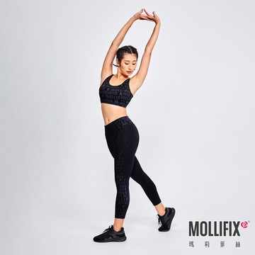 Mollifix 瑪莉菲絲 3D防震滿版logo運動內衣 (黑)、瑜珈服、無鋼圈、開運內衣